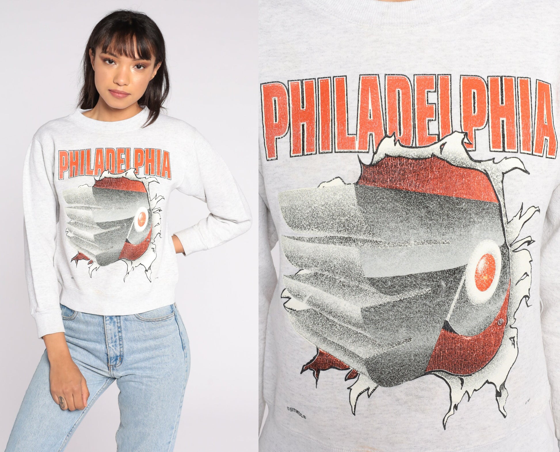 80s Philadelphia Flyers NHL Hockey Sweatshirt Nutmeg Graphic Pullover Extra Small