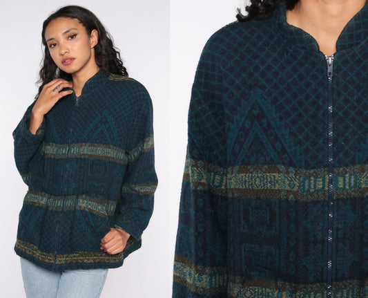 90s Geometric Zip Jacket Navy Blue Extra Large XXL