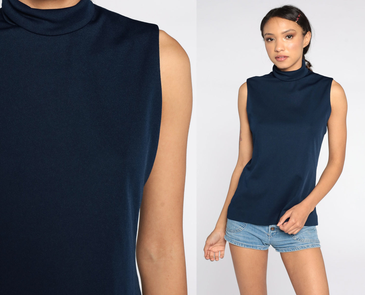 70s Act III Navy Mock Neck Sleeveless Tank Top Small Medium