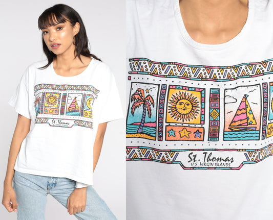 90s St Thomas Virgin Islands Celestial Palm Tree Graphic T-Shirt Extra Large