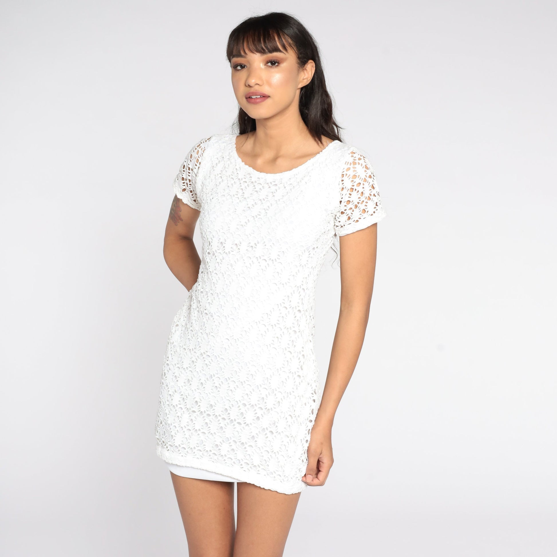 90s White Crochet Cutwork Mini Dress Small – Shopexile