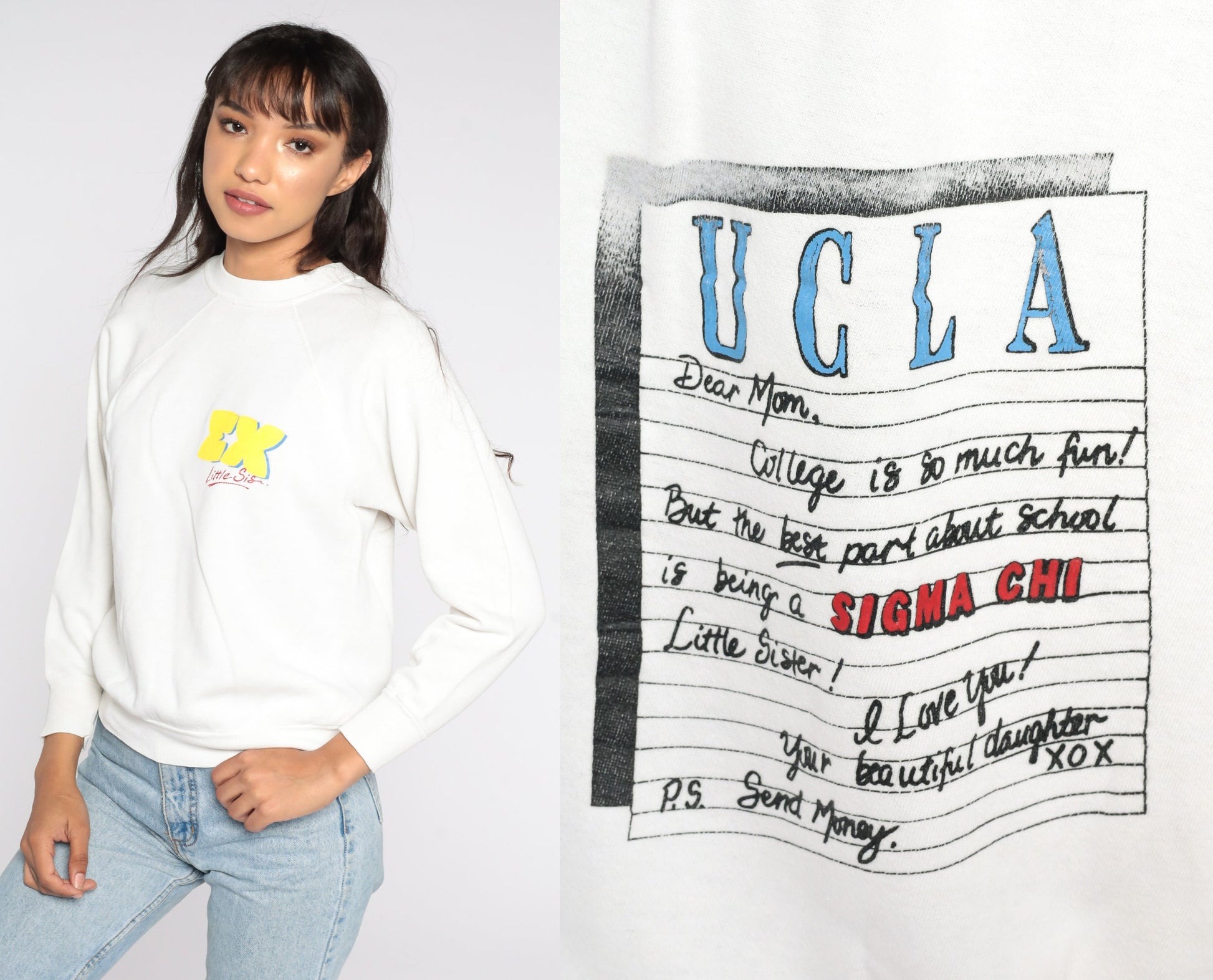 80s UCLA Sigma Chi Sweatshirt Distressed Graphic Crewneck Small