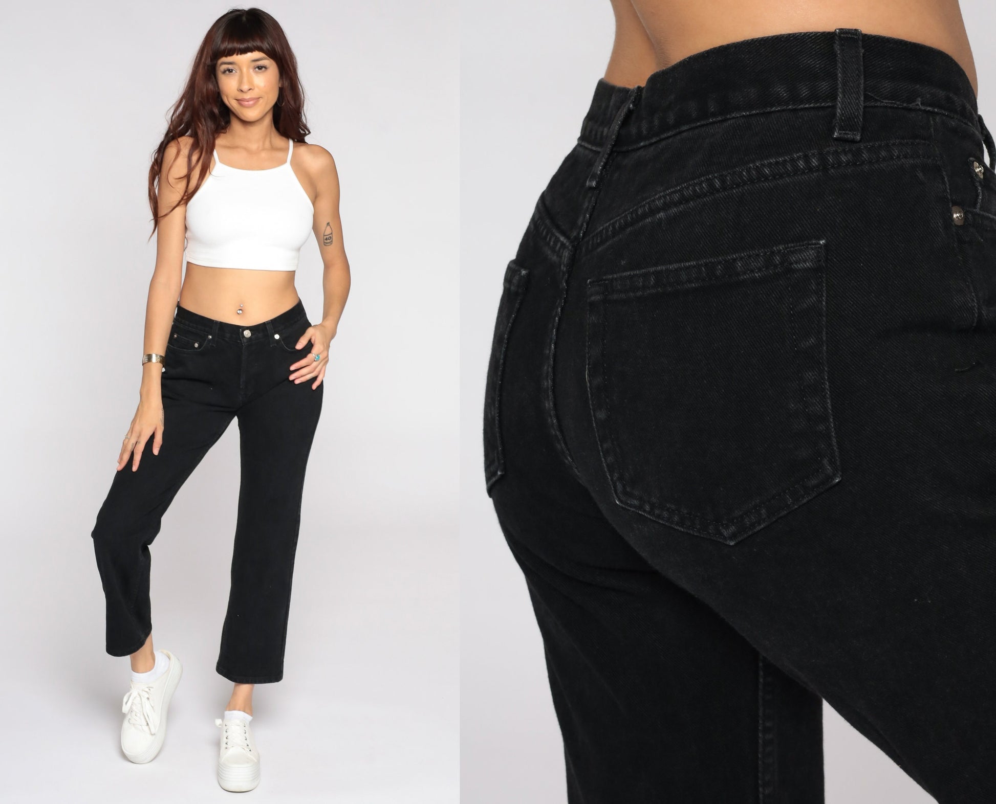 90s London Jean Black Flared Denim Mid Rise Jeans Small 6