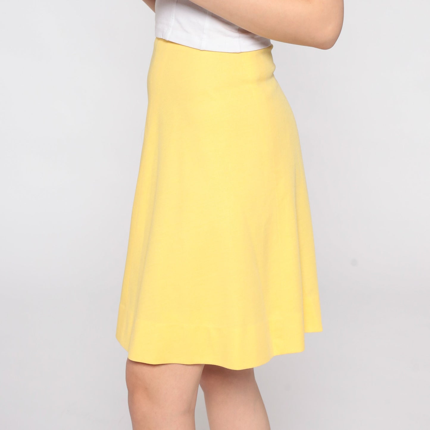 70s Yellow A-Line Mini Skirt High Waisted Rear Zip Extra Small