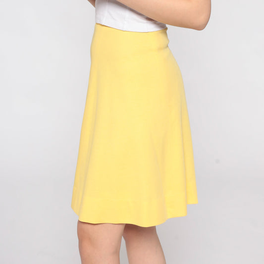 70s Yellow A-Line Mini Skirt High Waisted Rear Zip Extra Small
