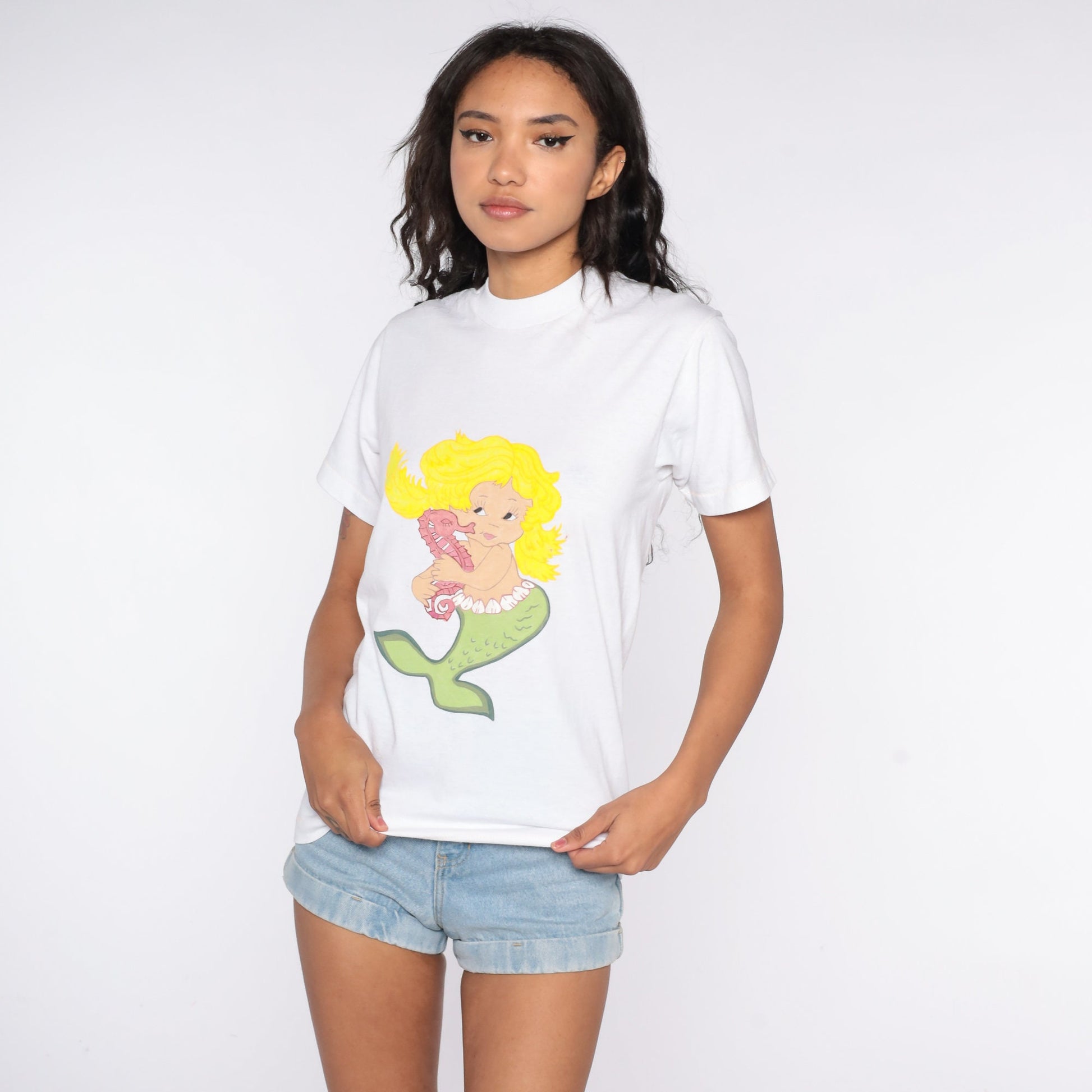80s Screen Stars Mermaid Graphic T-Shirt Cotton Single Stitch Small