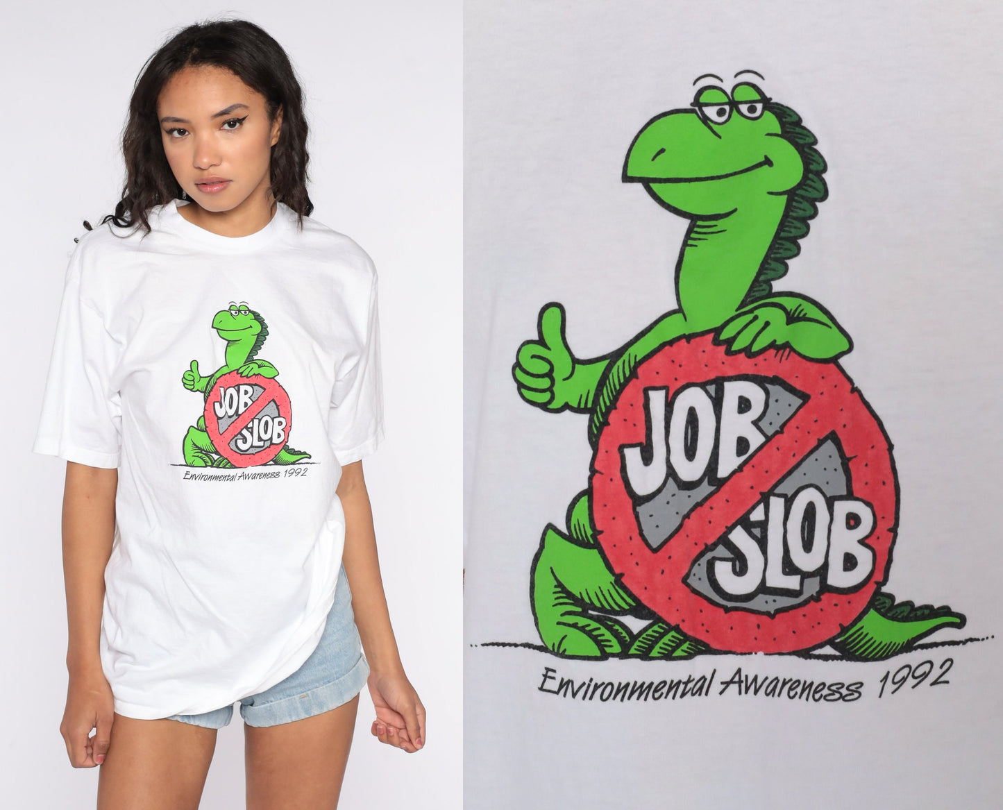 1992 Environmental Awareness Job Slob Graphic T-Shirt Cotton 90s Large