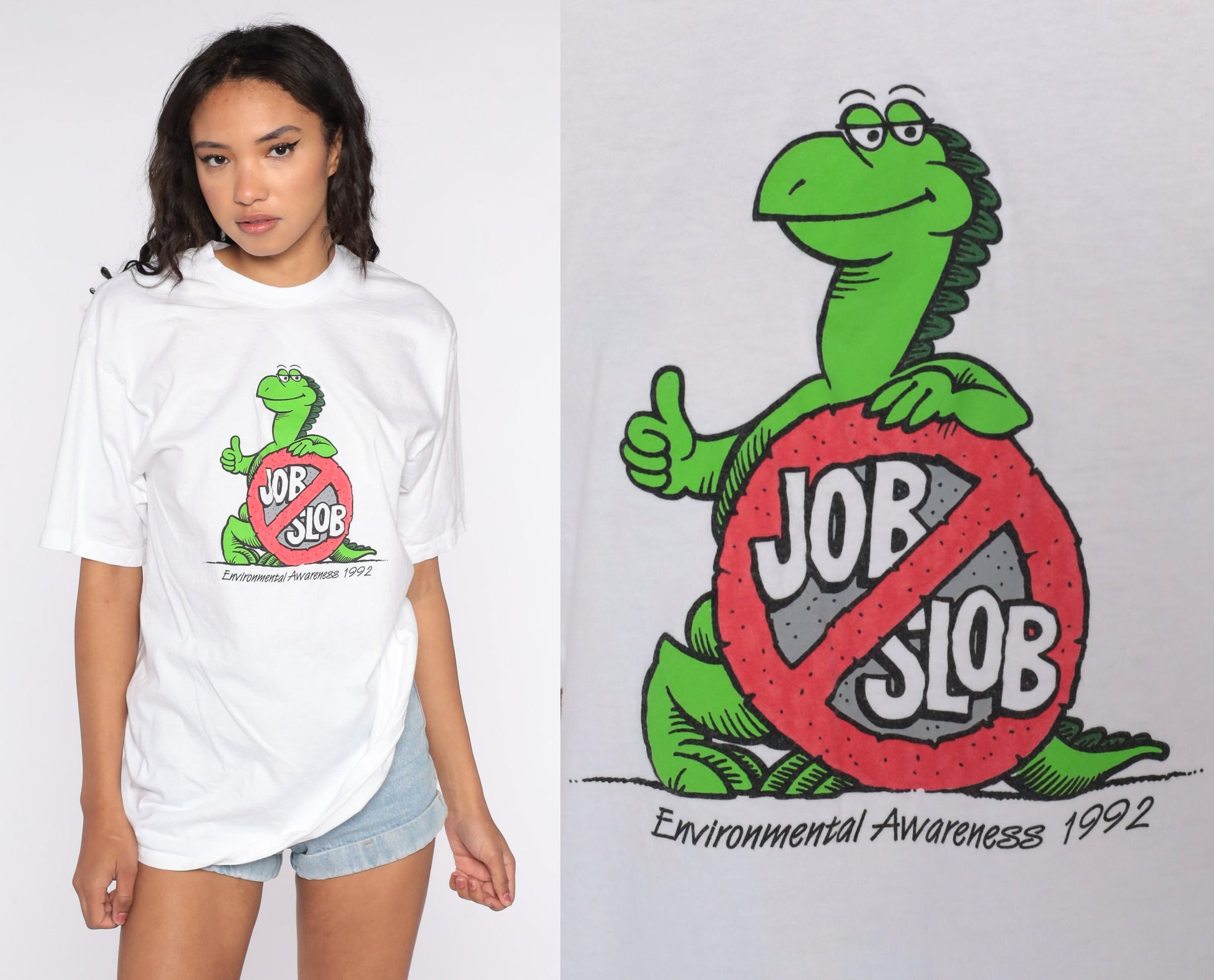 1992 Environmental Awareness Job Slob Graphic T-Shirt Cotton 90s Large