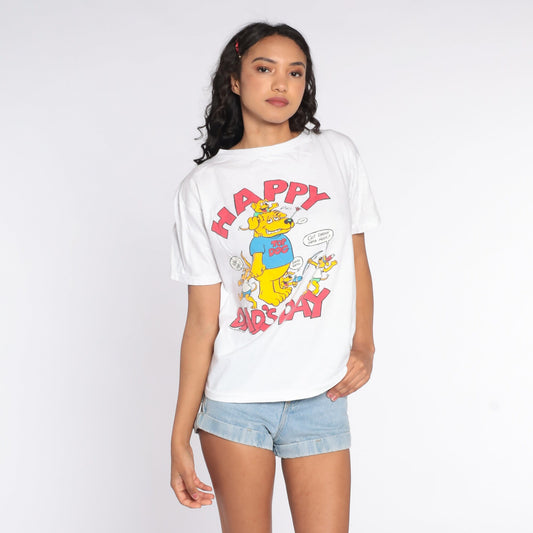 90s Happy Dad's Day Graphic T-Shirt Dog Father Single Stitch Medium