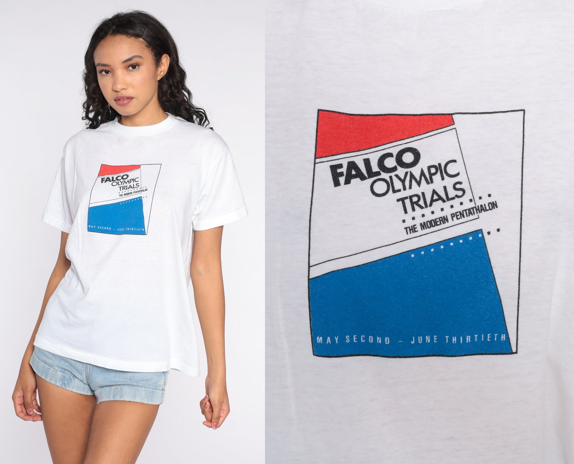 90s Falco Olympic Trials Modern Pentathlon Graphic T-Shirt Cotton Medium