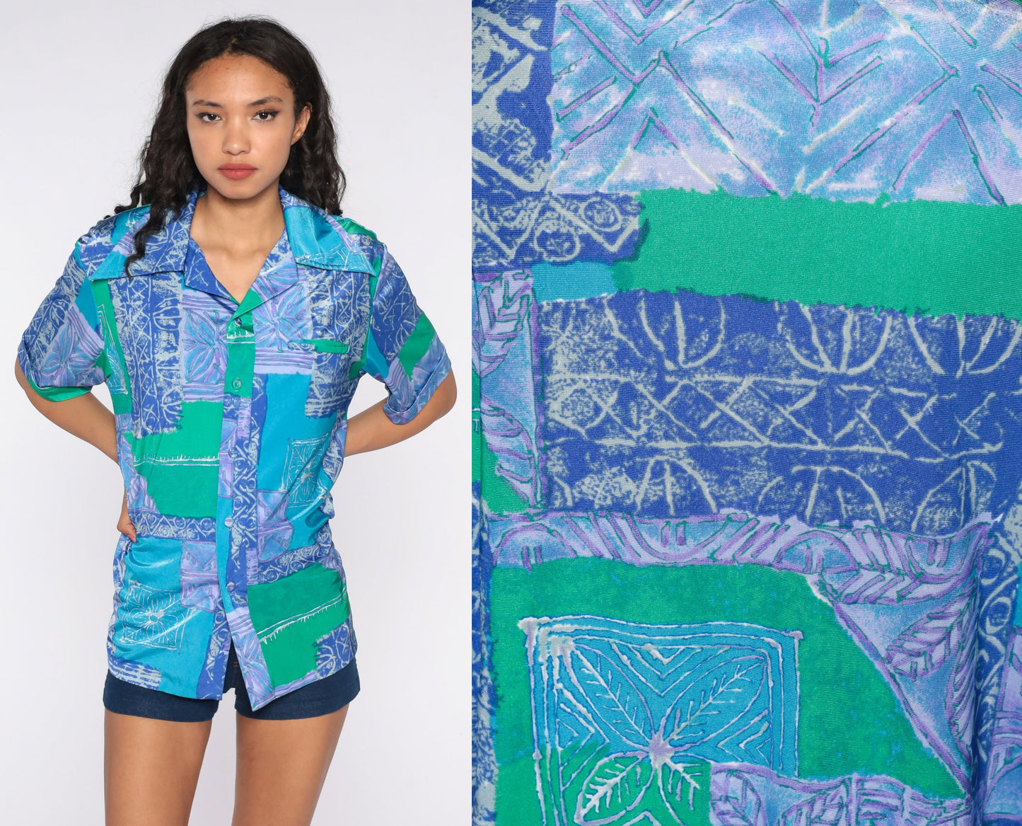 70s Liberty House Geometric Dagger Collar Shirt Blue Psychedelic Extra Large