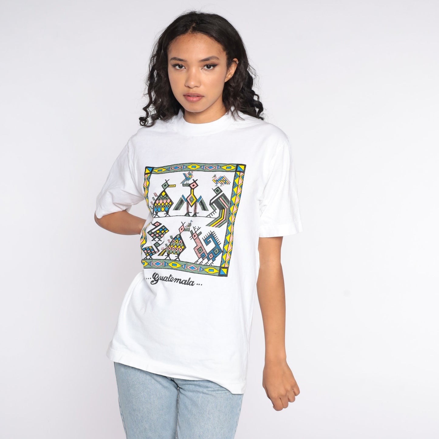 90s Guatemala Animal Graphic T-Shirt Cotton Tee Small