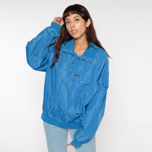 80s Eddie Bauer Half-Snap Windbreaker Pullover Blue Nylon Shell Extra Large