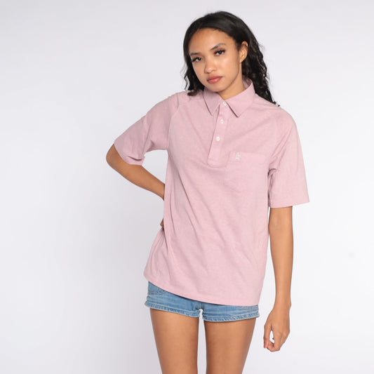 80s Munsingwear Penguin Polo Shirt Lavender Half-Button Cotton Small
