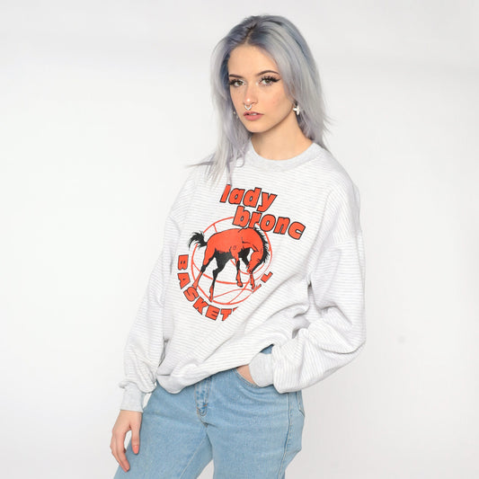90s Lady Bronc Basketball Sweatshirt Jerzees Graphic Pullover Large L