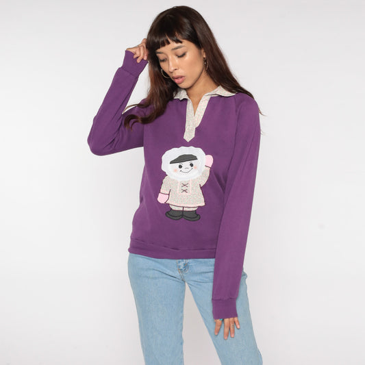 80s Jerzees Sweatshirt Purple Graphic Collared Crewneck Small