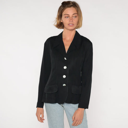 90s Black Blazer Four Button Structured Jacket Small S