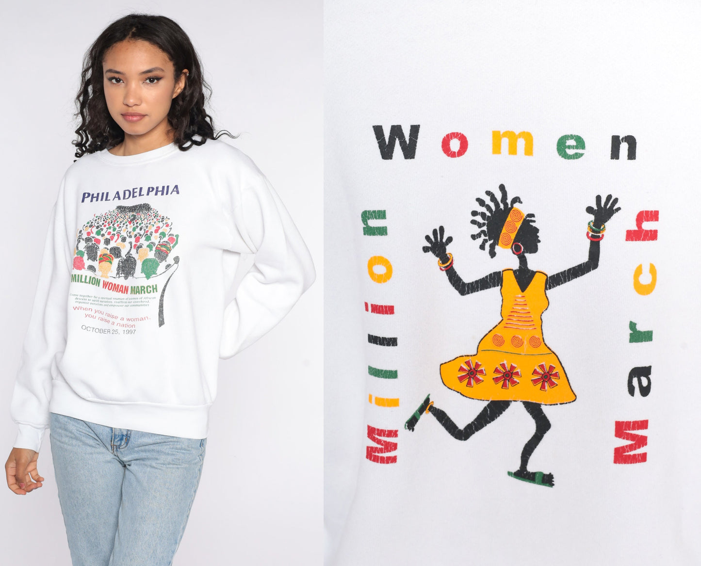 1997 Million Woman March Sweatshirt Philadelphia Graphic Crewneck Large