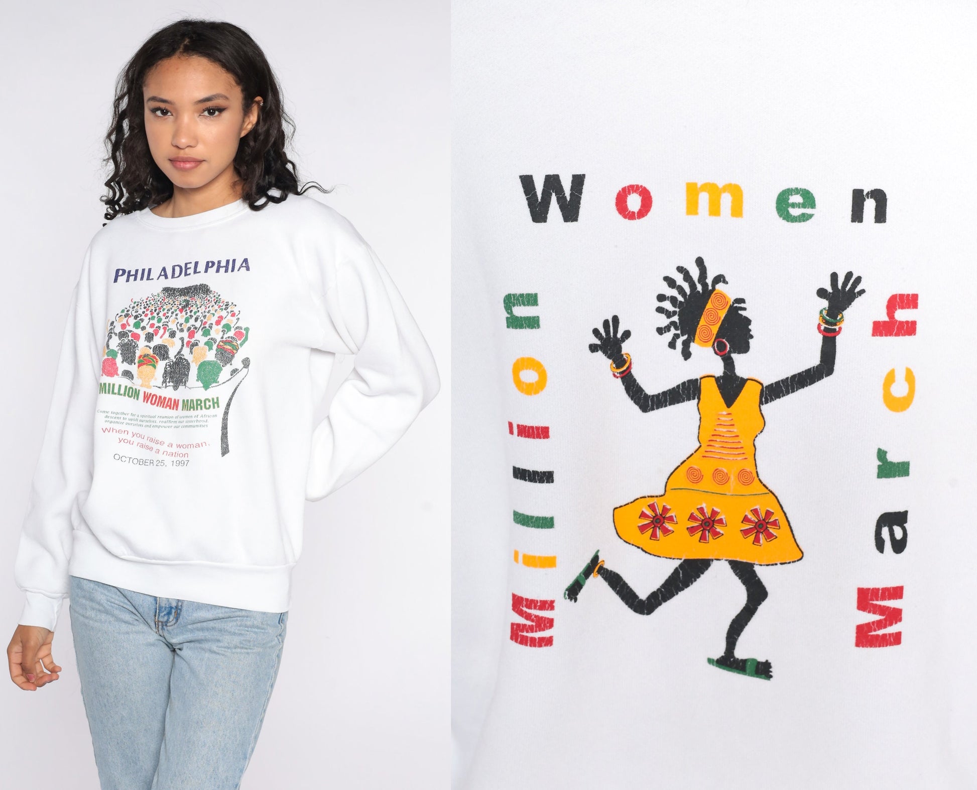 1997 Million Woman March Sweatshirt Philadelphia Graphic Crewneck Large