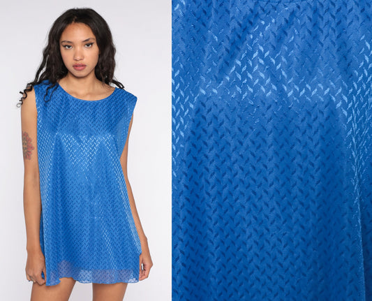 80s Royal Blue Embossed Tank Top Sleeveless Shirt Plus Size 14W