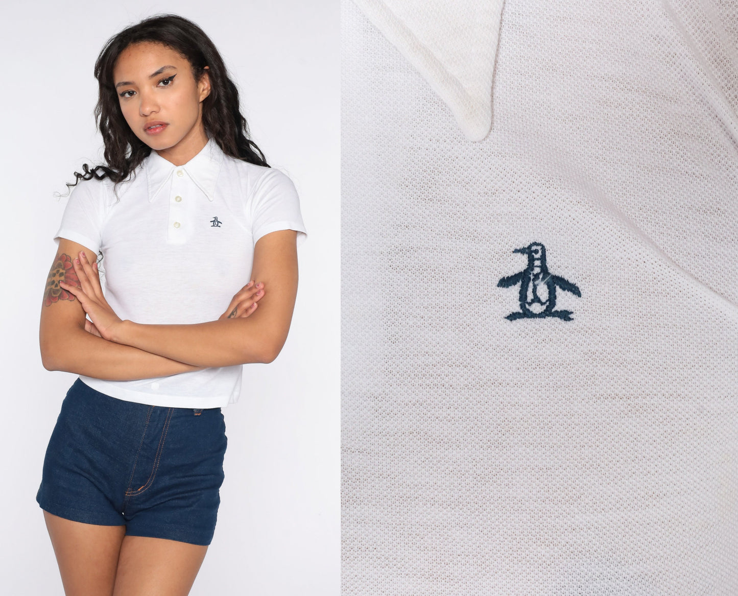 70s Munsingwear Penguin Polo Shirt White Cotton Short Sleeve Extra Small
