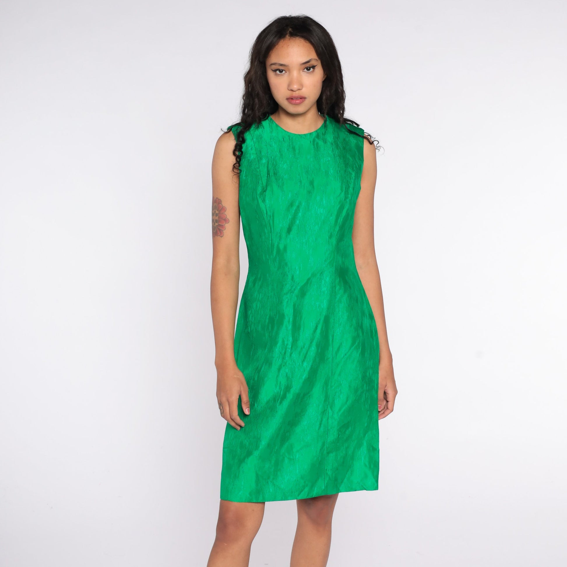 1960s Carol Craig Green Sheath Mini Dress Sleeveless Small