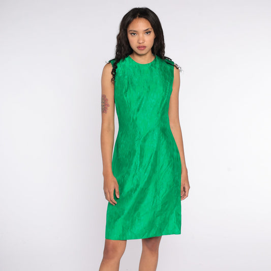 1960s Carol Craig Green Sheath Mini Dress Sleeveless Small