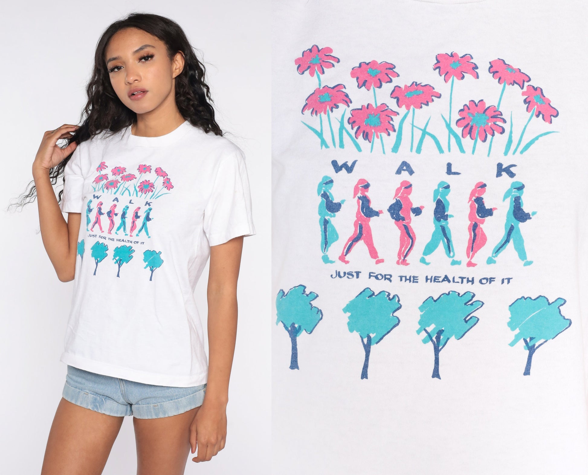 80s Walk Just For The Health Of It Graphic T-Shirt Cotton Medium
