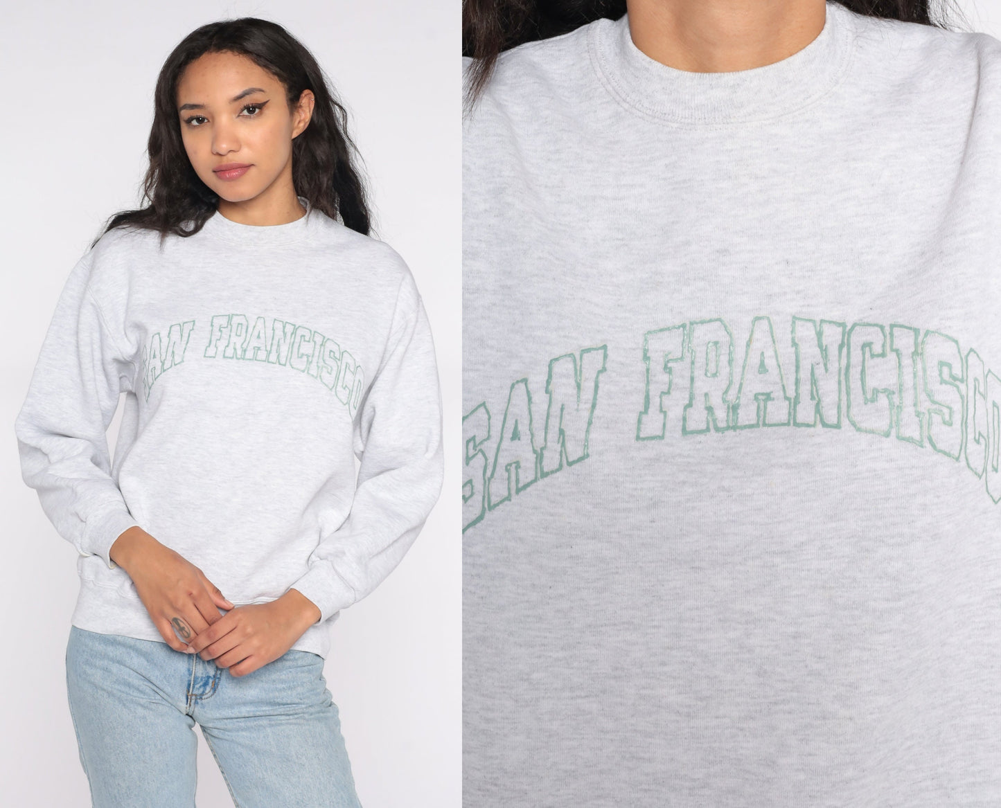 90s San Francisco Jerzees Sweatshirt Grey Crewneck Graphic Small