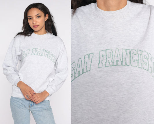 90s San Francisco Jerzees Sweatshirt Grey Crewneck Graphic Small
