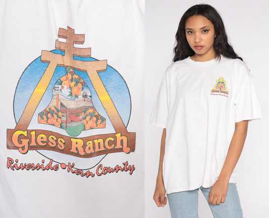 90s Gless Ranch Farm Stand T Shirt Orange Graphic Tee Extra Large XL