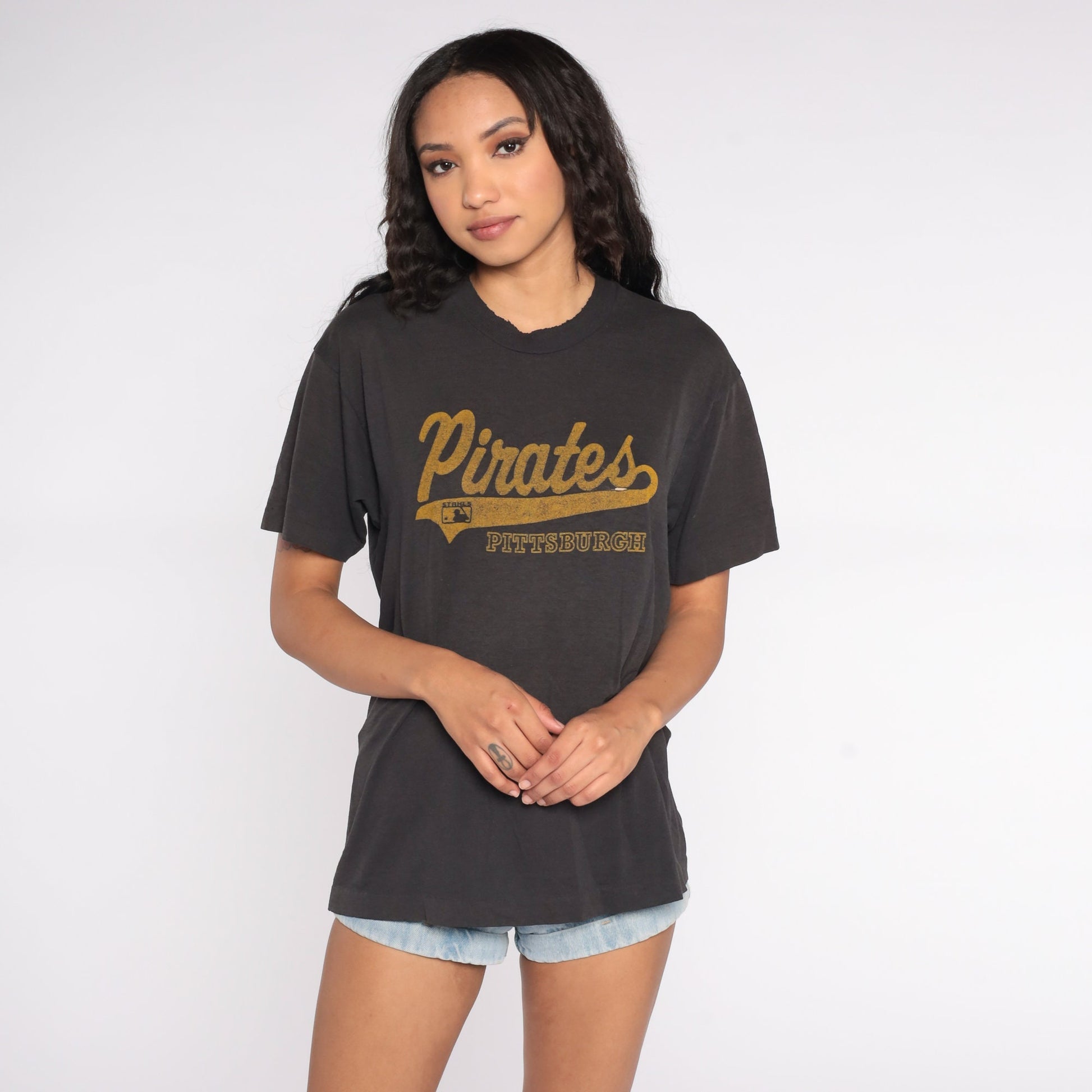 80s Pittsburgh Pirates Baseball T-Shirt Screen Stars Black Medium