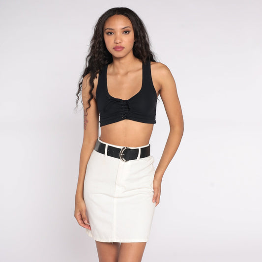 90s White Denim Mini Skirt High Waisted Pencil Cut Small