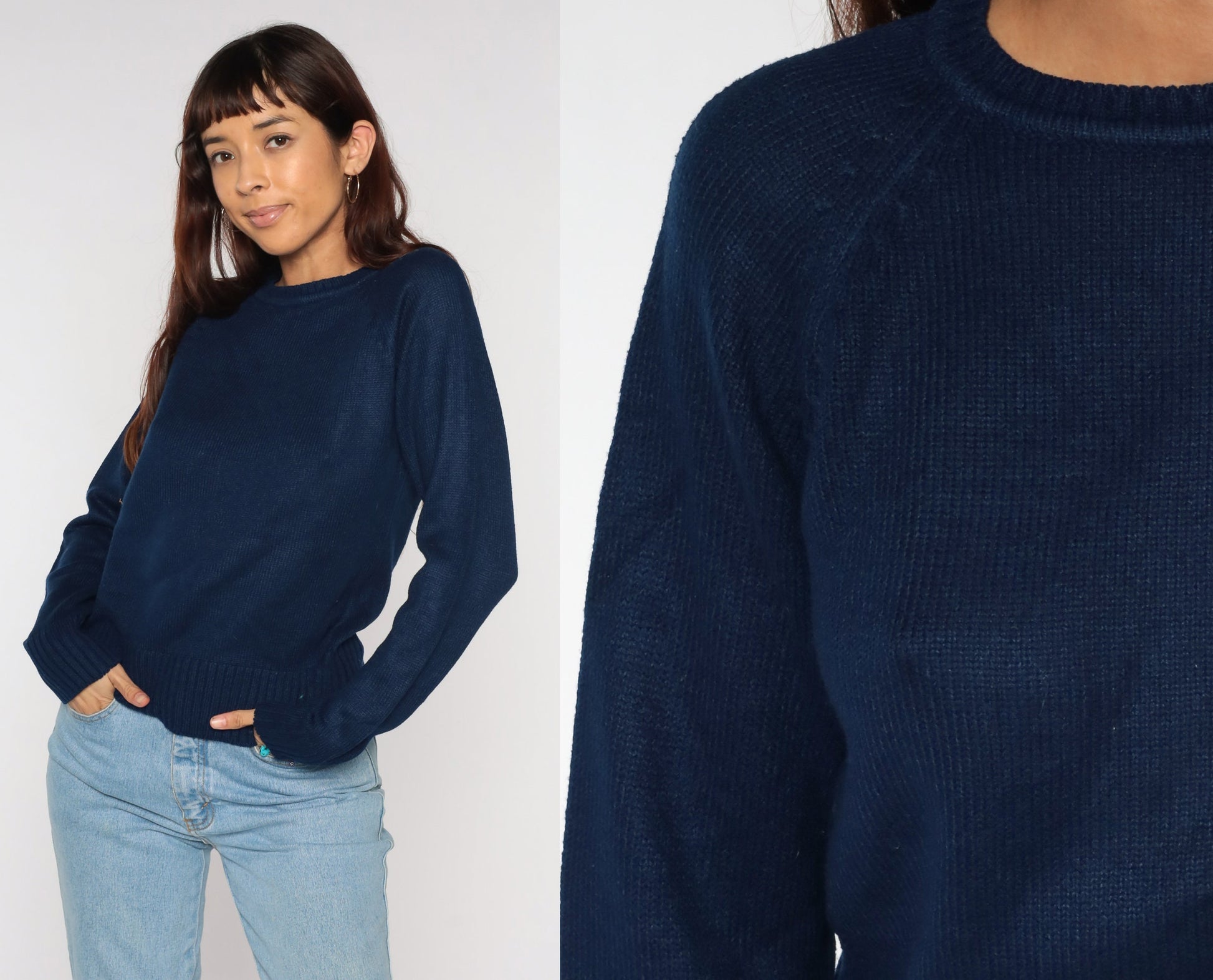80s Navy Knit Raglan Sweater Slouchy Pullover Unisex Medium