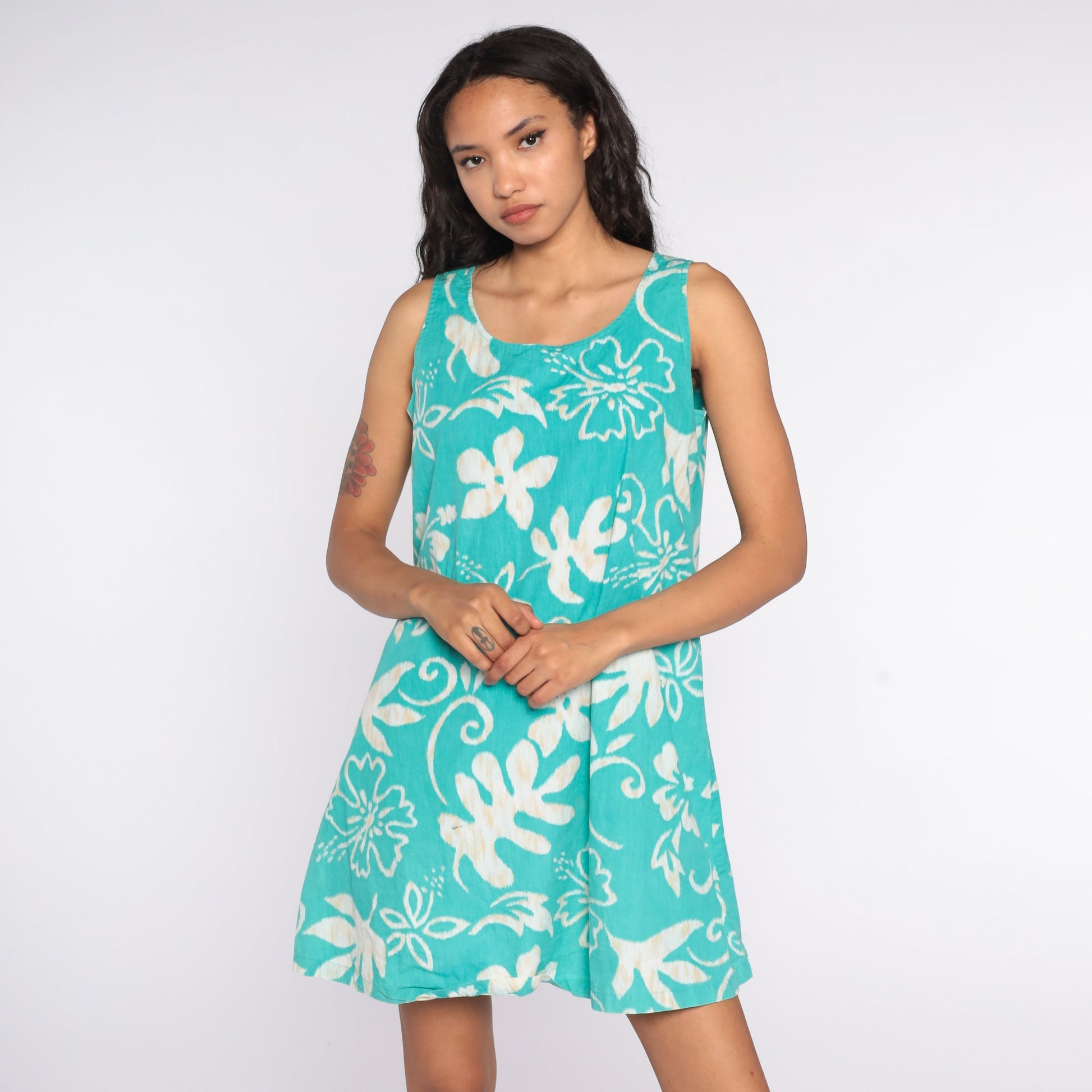 90s Reyn Spooner Hawaiian Floral Mini Dress Turquoise – Shopexile