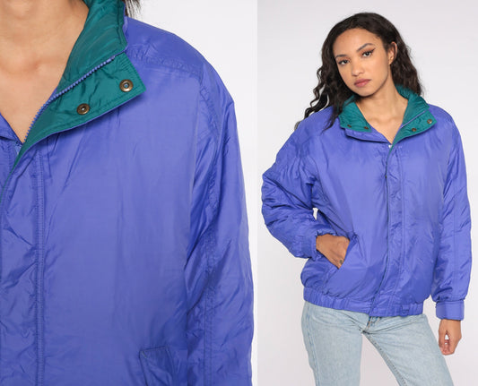 90s Eddie Bauer Purple Puffer Ski Jacket Green Trim Down Goose Large