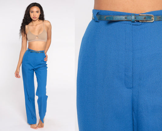 70s Blue High-Rise Straight Leg Trousers Small Tall