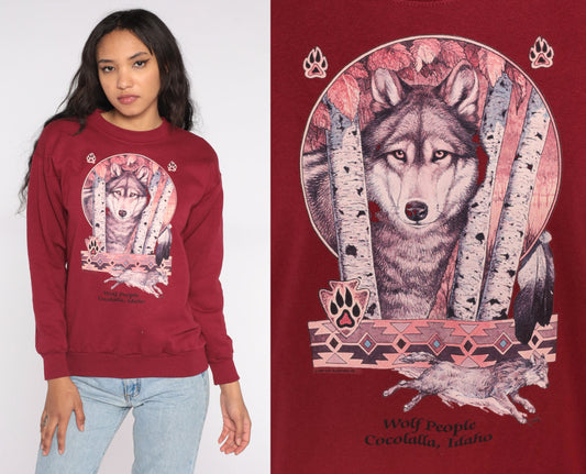 90s Wolf People Cocolalla Idaho Graphic Sweatshirt Burgundy Small