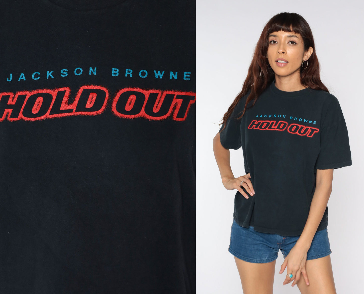 80s Jackson Browne Hold Out Band T-Shirt Black Concert Tee Large