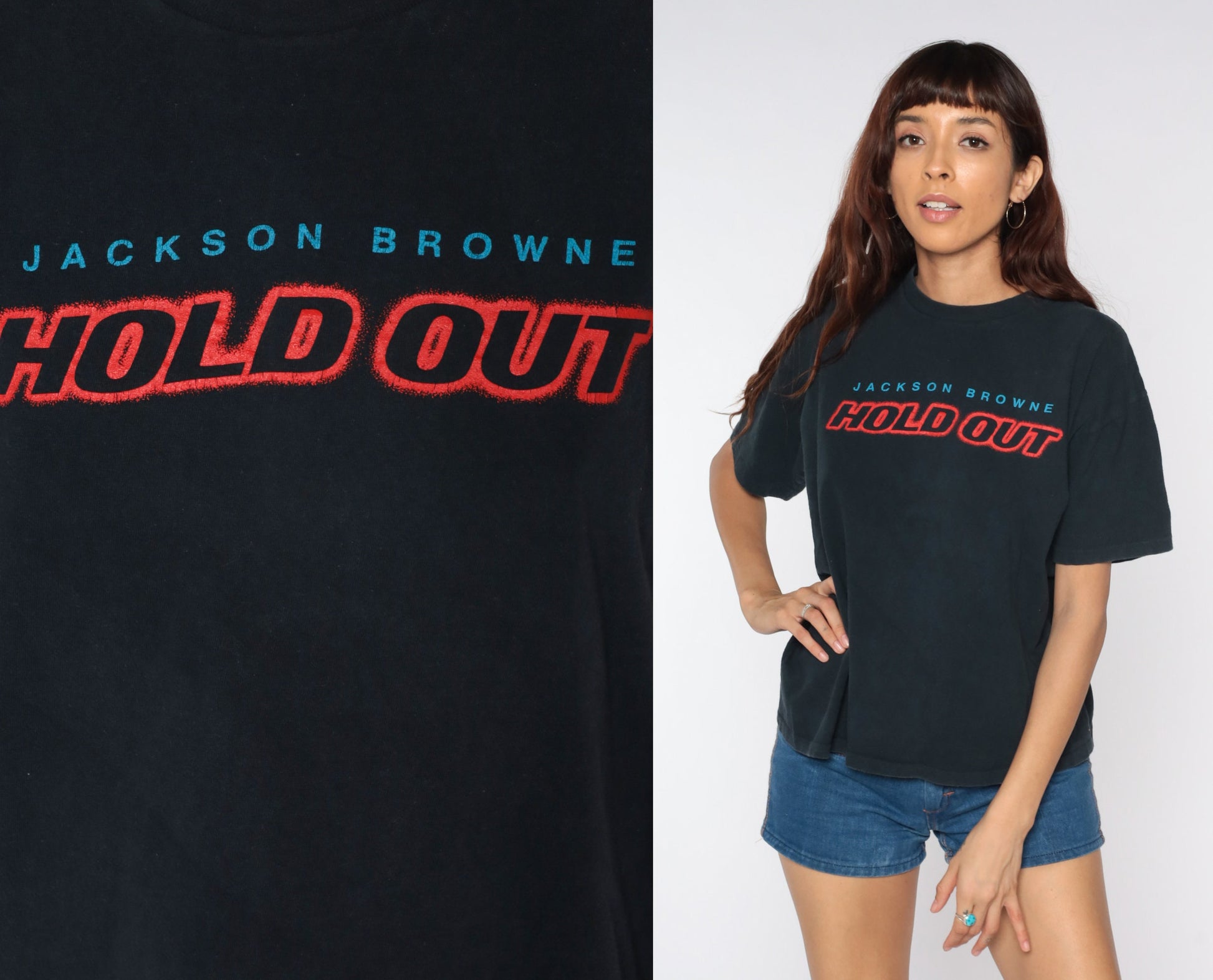 80s Jackson Browne Hold Out Band T-Shirt Black Concert Tee Large