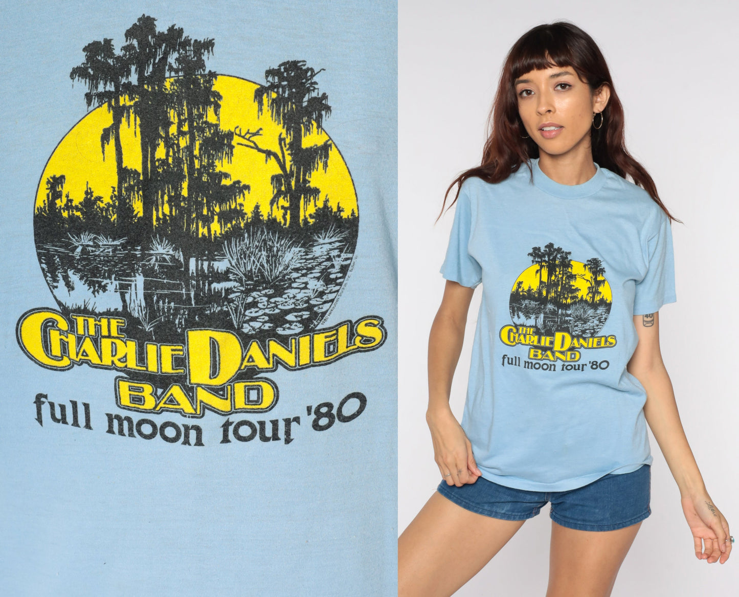 Charlie Daniels Band 1980 Full Moon Tour Graphic Tee Cotton Medium