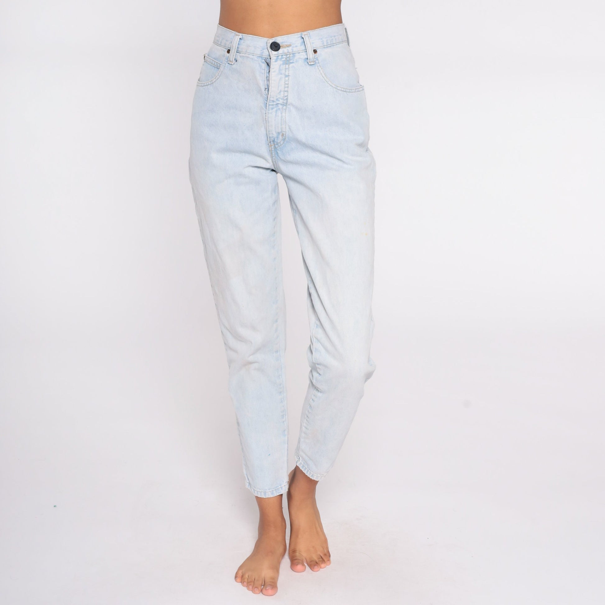 80s Acid Wash High Waist Mom Jeans Blue Denim Tapered Small