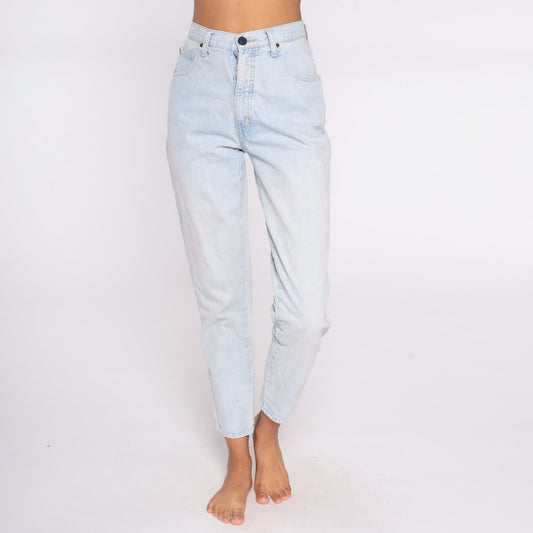 80s Acid Wash High Waist Mom Jeans Blue Denim Tapered Small