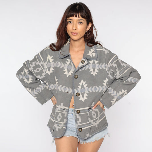 80s Woolrich Wool Southwestern Reversible Jacket Grey Large L