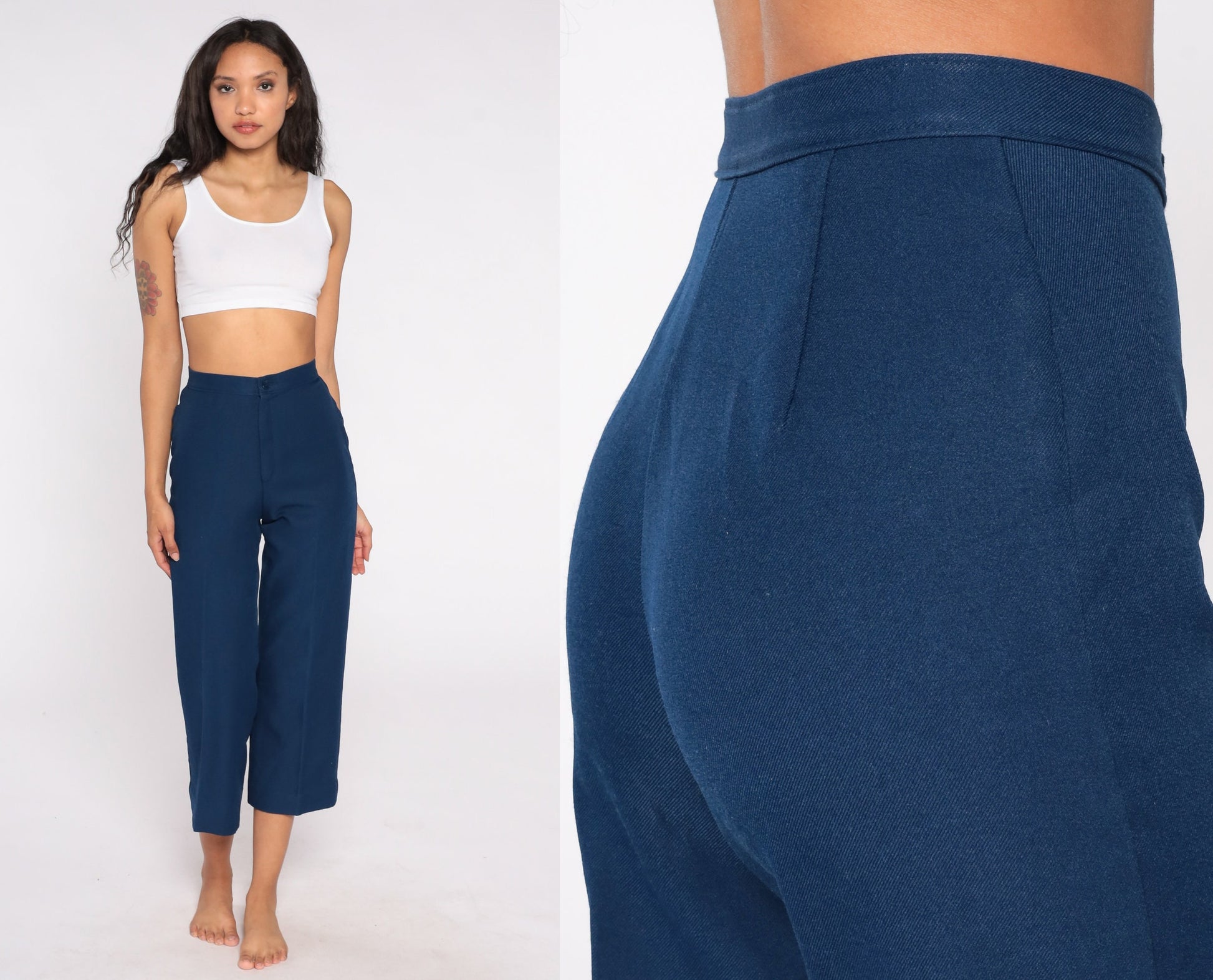 70s Navy Straight Leg High Rise Trousers Extra Small XS
