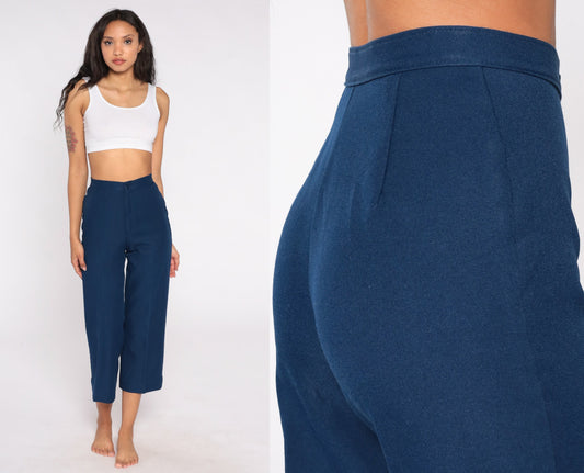 70s Navy Straight Leg High Rise Trousers Extra Small XS