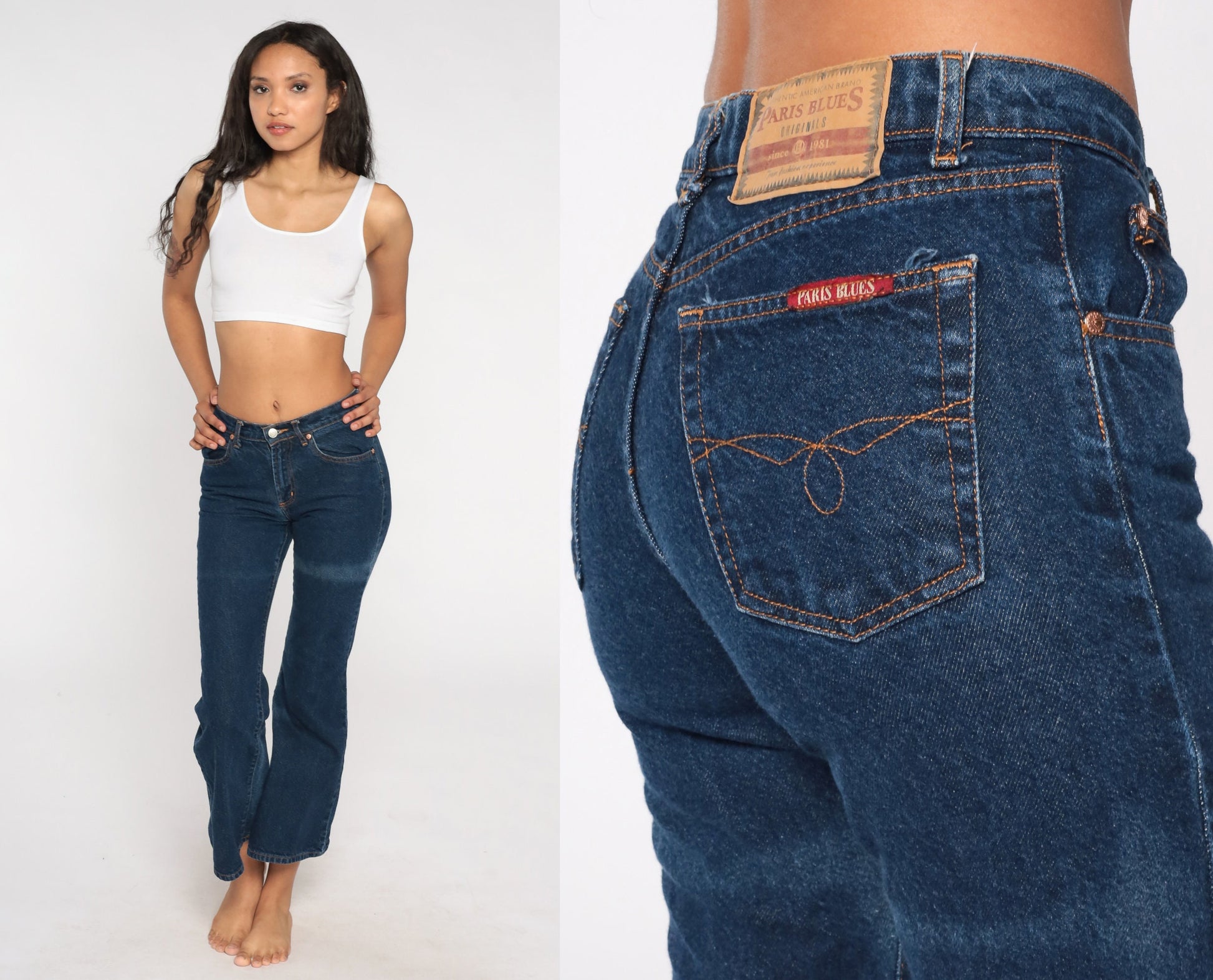 Y2K Paris Blues Flared Jeans Blue Denim Mid Rise Extra Small