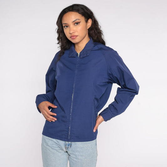 80s Pacific Trail Navy Windbreaker Jacket Zip Front Pockets Small