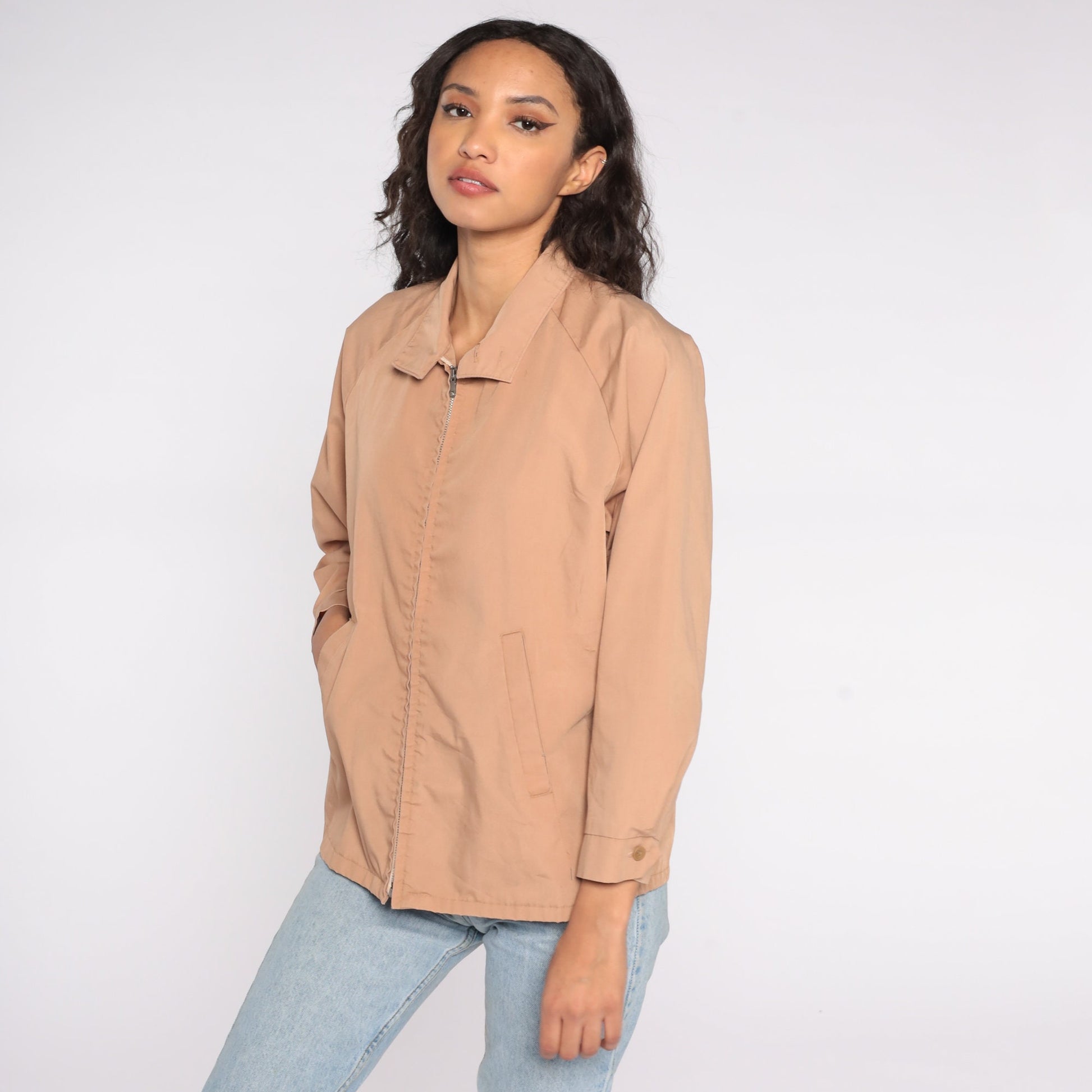 80s Tan Zip-Up Raglan Windbreaker Jacket Men's Medium