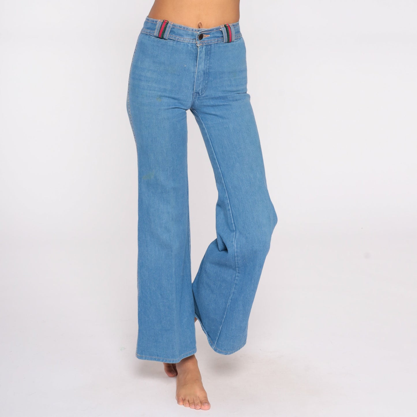 70s Lavion High Waisted Bell Bottom Jeans Blue Stripe Extra Small XS